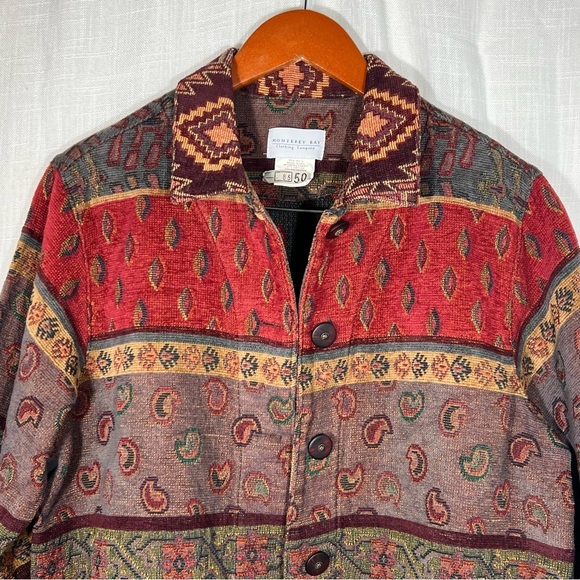 Vintage Monterey Bay Southwestern Aztec Paisley Tapestry Jacket - Picture 2 of 8